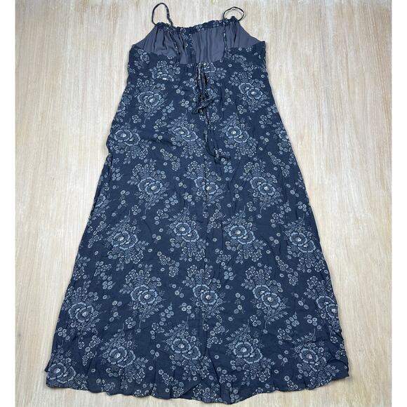 Madewell Indigo Blue Tie Back Button Front Archival Floral Print Midi Dress 8 - Picture 7 of 16